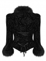 Black Vintage Gothic Fur Trim Embossed Velvet Short Jacket for Women