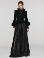 Black and Green Vintage Gothic Fur Trim Embossed Velvet Short Jacket for Women