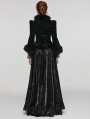 Black and Green Vintage Gothic Fur Trim Embossed Velvet Short Jacket for Women