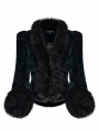 Black and Green Vintage Gothic Fur Trim Embossed Velvet Short Jacket for Women