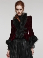 Black and Red Vintage Gothic Fur Trim Embossed Velvet Short Jacket for Women