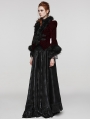 Black and Red Vintage Gothic Fur Trim Embossed Velvet Short Jacket for Women
