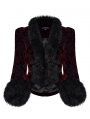 Black and Red Vintage Gothic Fur Trim Embossed Velvet Short Jacket for Women