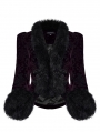 Black and Violet Vintage Gothic Fur Trim Embossed Velvet Short Jacket for Women