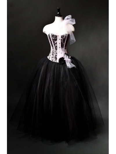 Pink and Black Romantic Gothic Corset Burlesque Prom Gown
