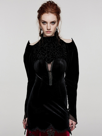 Black Gothic Velvet Patterned Hollow Pointed Bolero Jacket for Women