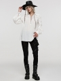 White Vintage Gothic Textured Cotton Long Sleeve Loose Shirt for Women