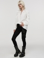 White Vintage Gothic Textured Cotton Long Sleeve Loose Shirt for Women