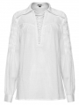 White Vintage Gothic Textured Cotton Long Sleeve Loose Shirt for Women