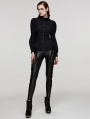 Black Gothic Ruffled Stand Collar Long Puffed Sleeves Shirt for Women