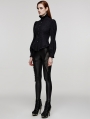 Black Gothic Ruffled Stand Collar Long Puffed Sleeves Shirt for Women