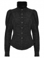 Black Gothic Ruffled Stand Collar Long Puffed Sleeves Shirt for Women