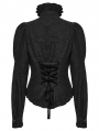 Black Gothic Ruffled Stand Collar Long Puffed Sleeves Shirt for Women