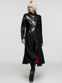 Black Gothic Irregular Leather Splicing Long Bat Coat for Women