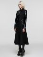 Black Gothic Irregular Leather Splicing Long Bat Coat for Women