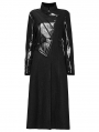 Black Gothic Irregular Leather Splicing Long Bat Coat for Women