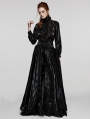 Black Gothic Gorgeous Rose Pattern Raglan Lantern Sleeves Shirt for Women