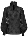 Black Gothic Gorgeous Rose Pattern Raglan Lantern Sleeves Shirt for Women