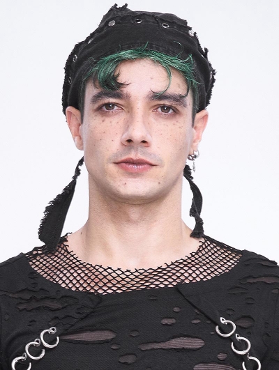 Black Gothic Punk Eyelet Fitted Head Scarf for Men