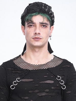 Black Gothic Punk Distressed Pins Head Scarf for Men