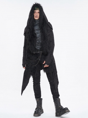 Black Gothic Faux Fur Winter Warm Long Hooded Scarf for Men