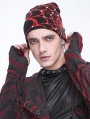 Black and Red Gothic Punk Rivet Spider Web Pattern Knit Hat for Men