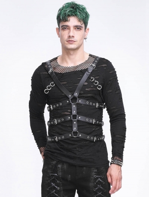 Black Gothic Punk Multi-Buckle PU Leather Body Harness for Men