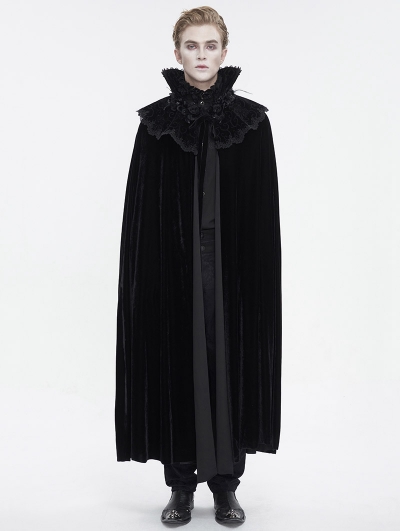 Black Gothic Vampire Lace Trimmed Velvet Long Cape for Men