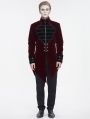 Wine Red Vintage Gothic Embroidery Stand Collar Swallow Tail Coat for Men
