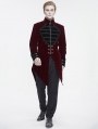 Wine Red Vintage Gothic Embroidery Stand Collar Swallow Tail Coat for Men