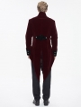 Wine Red Vintage Gothic Embroidery Stand Collar Swallow Tail Coat for Men