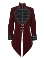 Wine Red Vintage Gothic Embroidery Stand Collar Swallow Tail Coat for Men