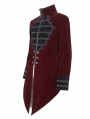 Wine Red Vintage Gothic Embroidery Stand Collar Swallow Tail Coat for Men