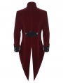 Wine Red Vintage Gothic Embroidery Stand Collar Swallow Tail Coat for Men