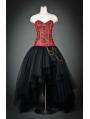 Red and Black Gothic Steampunk Corset High-Low Prom Party Dress