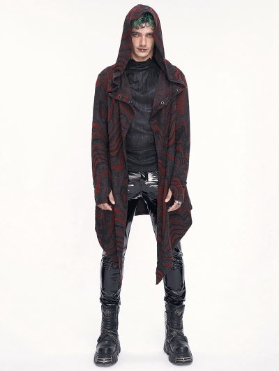 Red Gothic Punk Casual Irregular Print  Hooded Cardigan for Men