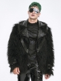 Black Fashion Gothic Punk Eyelet Lapel Faux Fur Zip-Up Jacket for Men