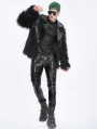 Black Fashion Gothic Punk Eyelet Lapel Faux Fur Zip-Up Jacket for Men