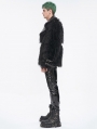 Black Fashion Gothic Punk Eyelet Lapel Faux Fur Zip-Up Jacket for Men