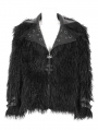 Black Fashion Gothic Punk Eyelet Lapel Faux Fur Zip-Up Jacket for Men