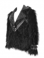 Black Fashion Gothic Punk Eyelet Lapel Faux Fur Zip-Up Jacket for Men