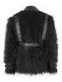 Black Fashion Gothic Punk Eyelet Lapel Faux Fur Zip-Up Jacket for Men