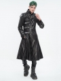 Black Gothic Punk Leather Studded Multi-Buckle Belt Long Trench Coat for Men