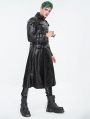 Black Gothic Punk Leather Studded Multi-Buckle Belt Long Trench Coat for Men