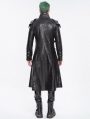 Black Gothic Punk Leather Studded Multi-Buckle Belt Long Trench Coat for Men