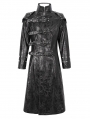 Black Gothic Punk Leather Studded Multi-Buckle Belt Long Trench Coat for Men