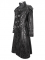 Black Gothic Punk Leather Studded Multi-Buckle Belt Long Trench Coat for Men