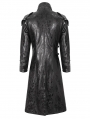 Black Gothic Punk Leather Studded Multi-Buckle Belt Long Trench Coat for Men