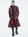 Red Gothic Punk Leather Studded Multi-Buckle Belt Long Trench Coat for Men