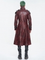 Red Gothic Punk Leather Studded Multi-Buckle Belt Long Trench Coat for Men